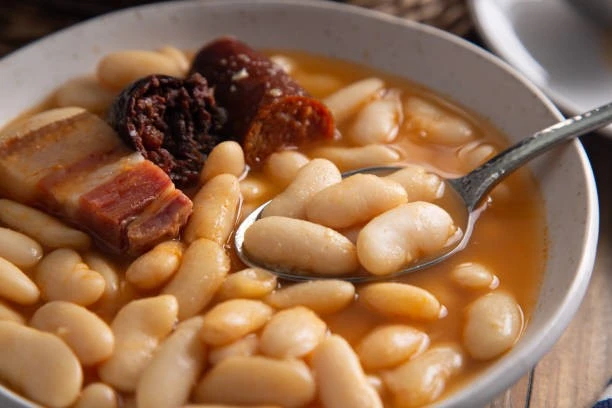 Baked beans on table